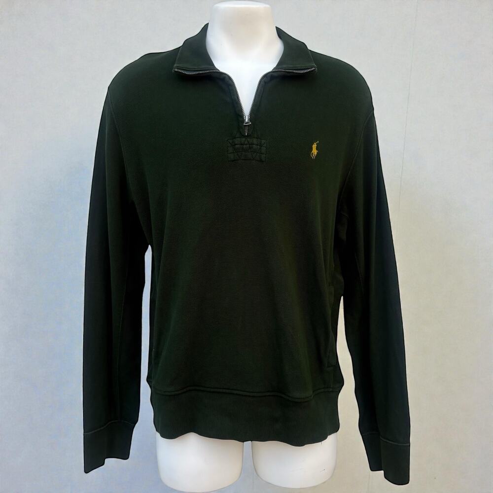 VTG Polo Ralph Lauren Pullover 1/4 Zip‎ Sweater Green XL Pockets Preppy Heritage